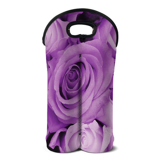 Purple Rose Print Double Neoprene Wine Tote