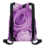 Purple Rose Print Drawstring Backpack
