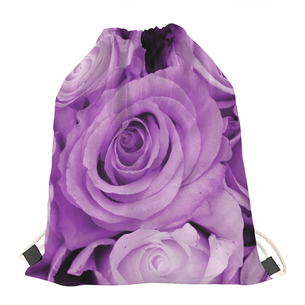Purple Rose Print Drawstring Bag