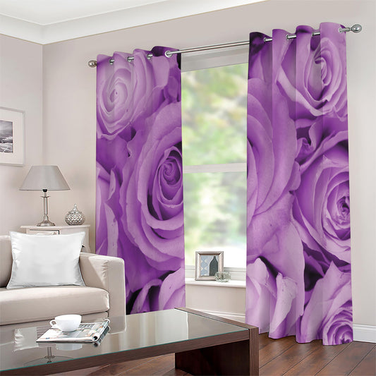 Purple Rose Print Extra Wide Grommet Curtains