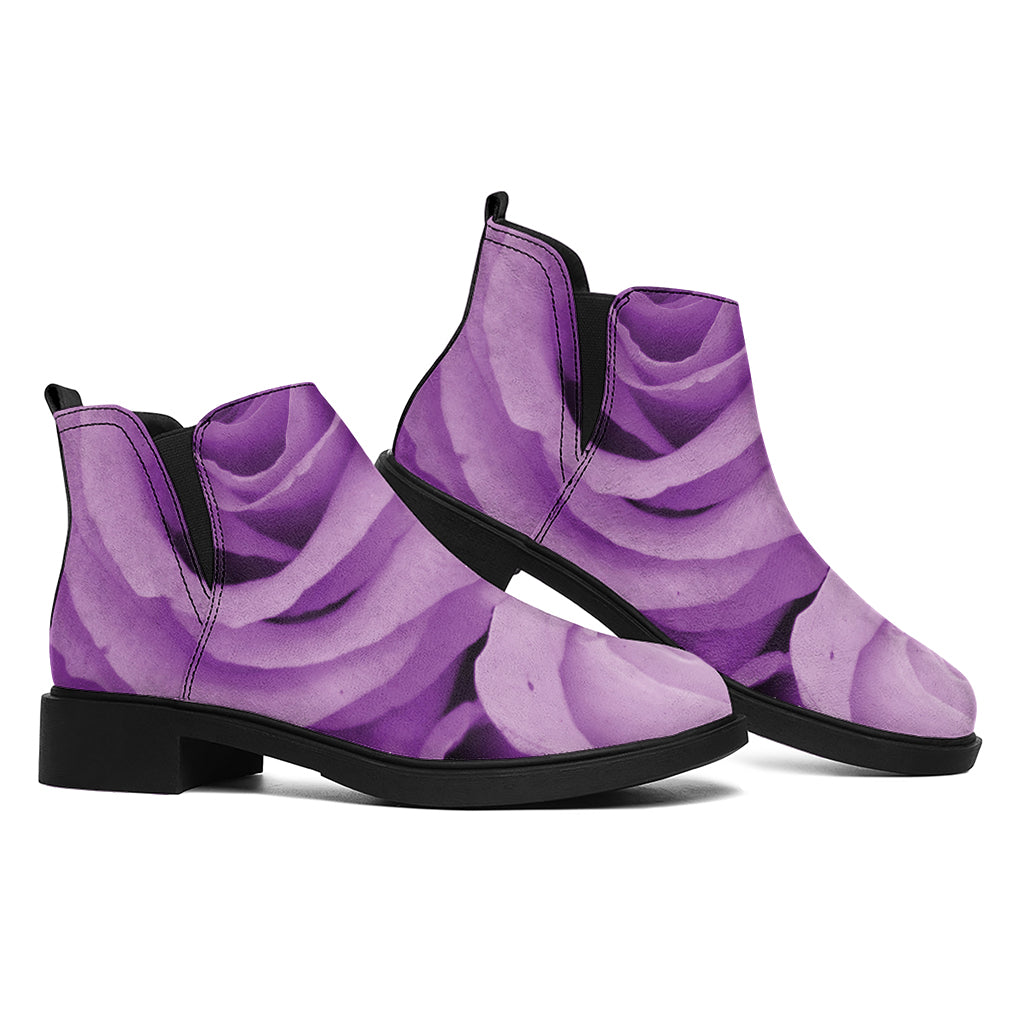 Purple Rose Print Flat Ankle Boots