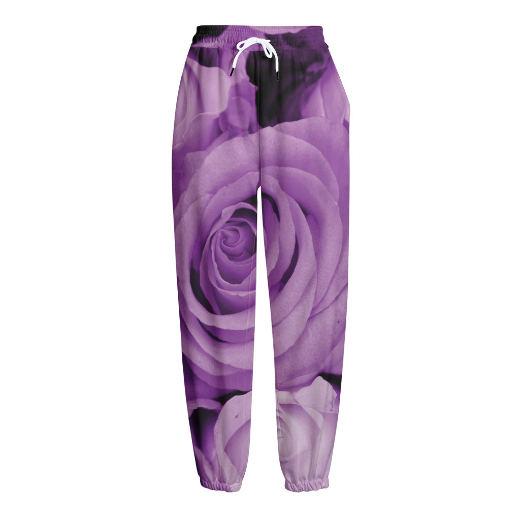 Purple Rose Print Fleece Lined Knit Pants