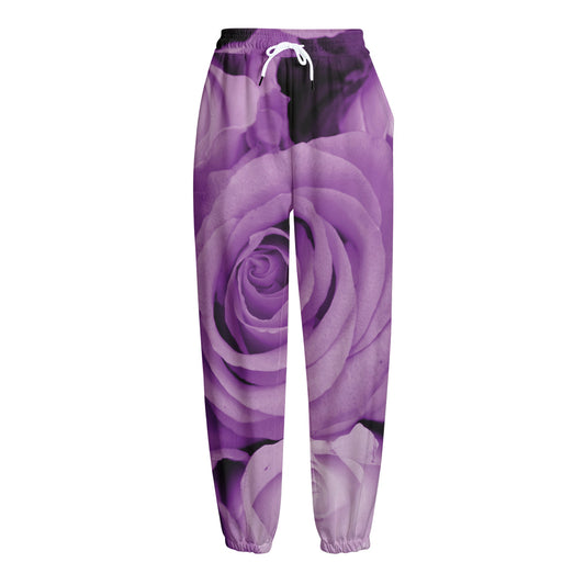 Purple Rose Print Fleece Lined Knit Pants