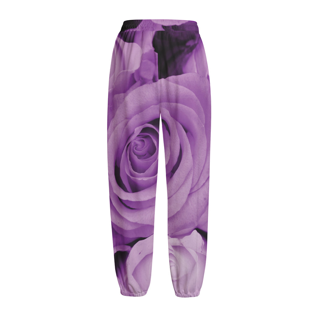 Purple Rose Print Fleece Lined Knit Pants