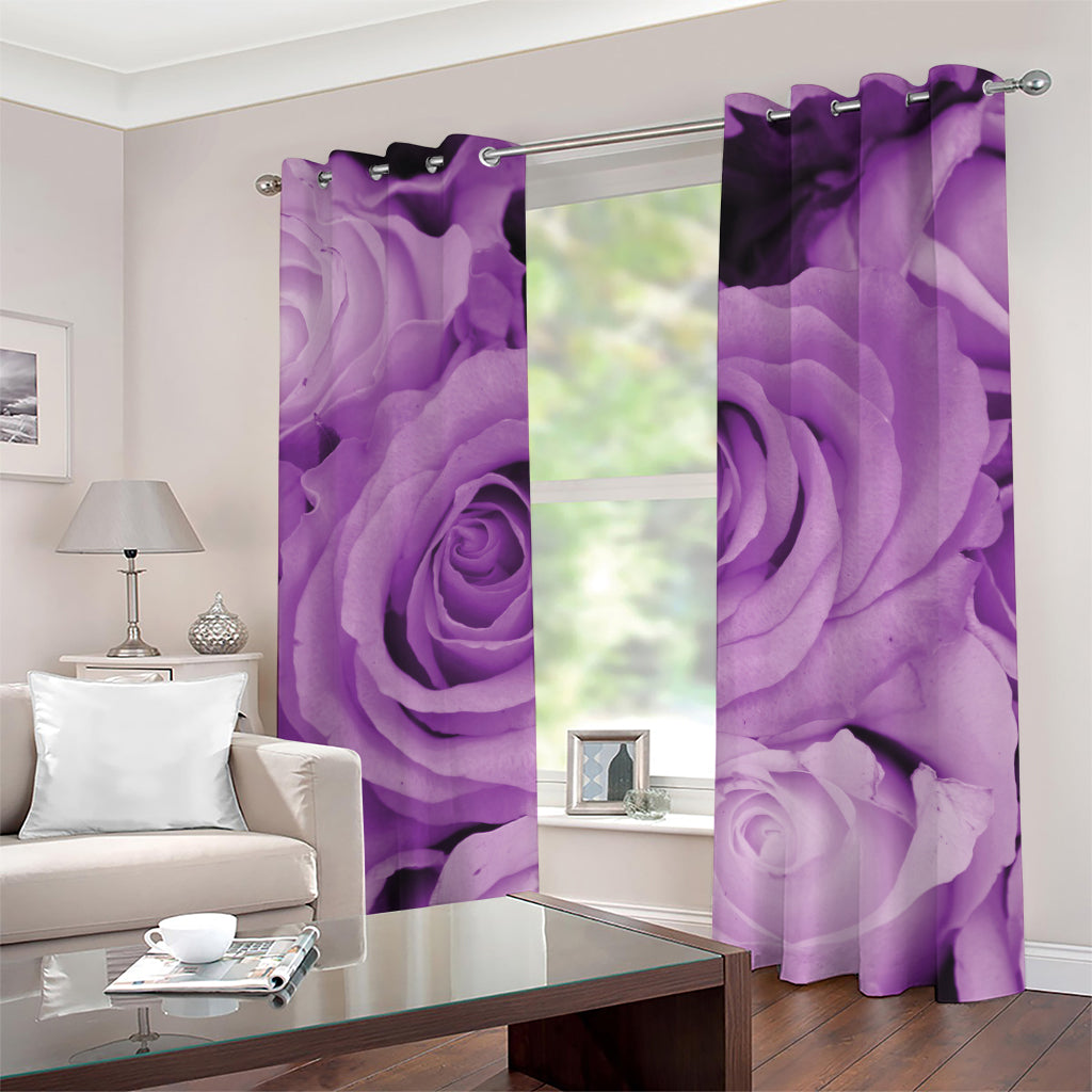 Purple Rose Print Grommet Curtains