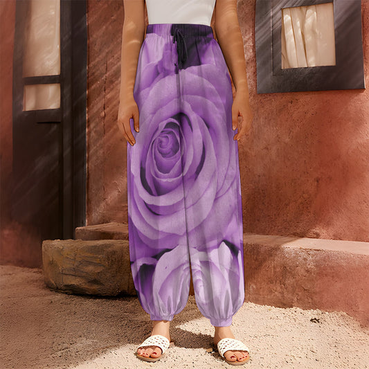 Purple Rose Print Harem Pants