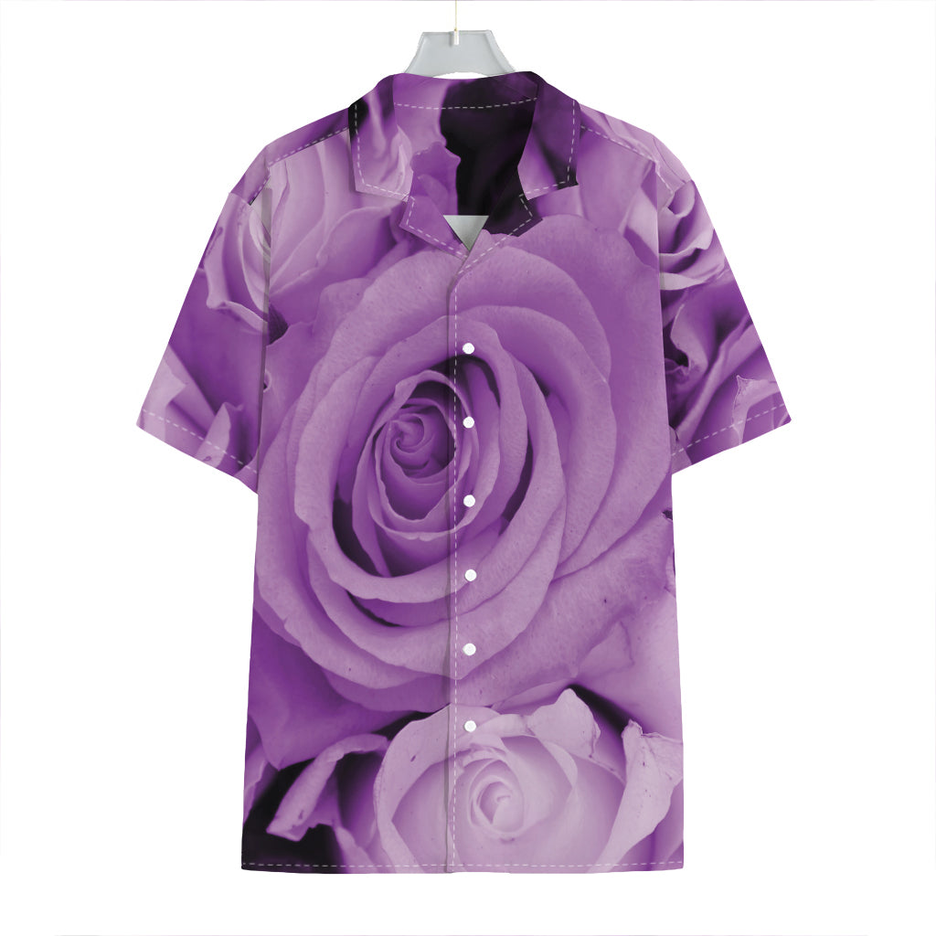 Purple Rose Print Hawaiian Shirt