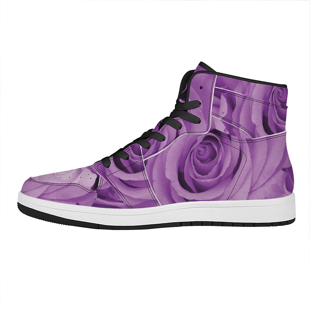 Purple Rose Print High Top Leather Sneakers