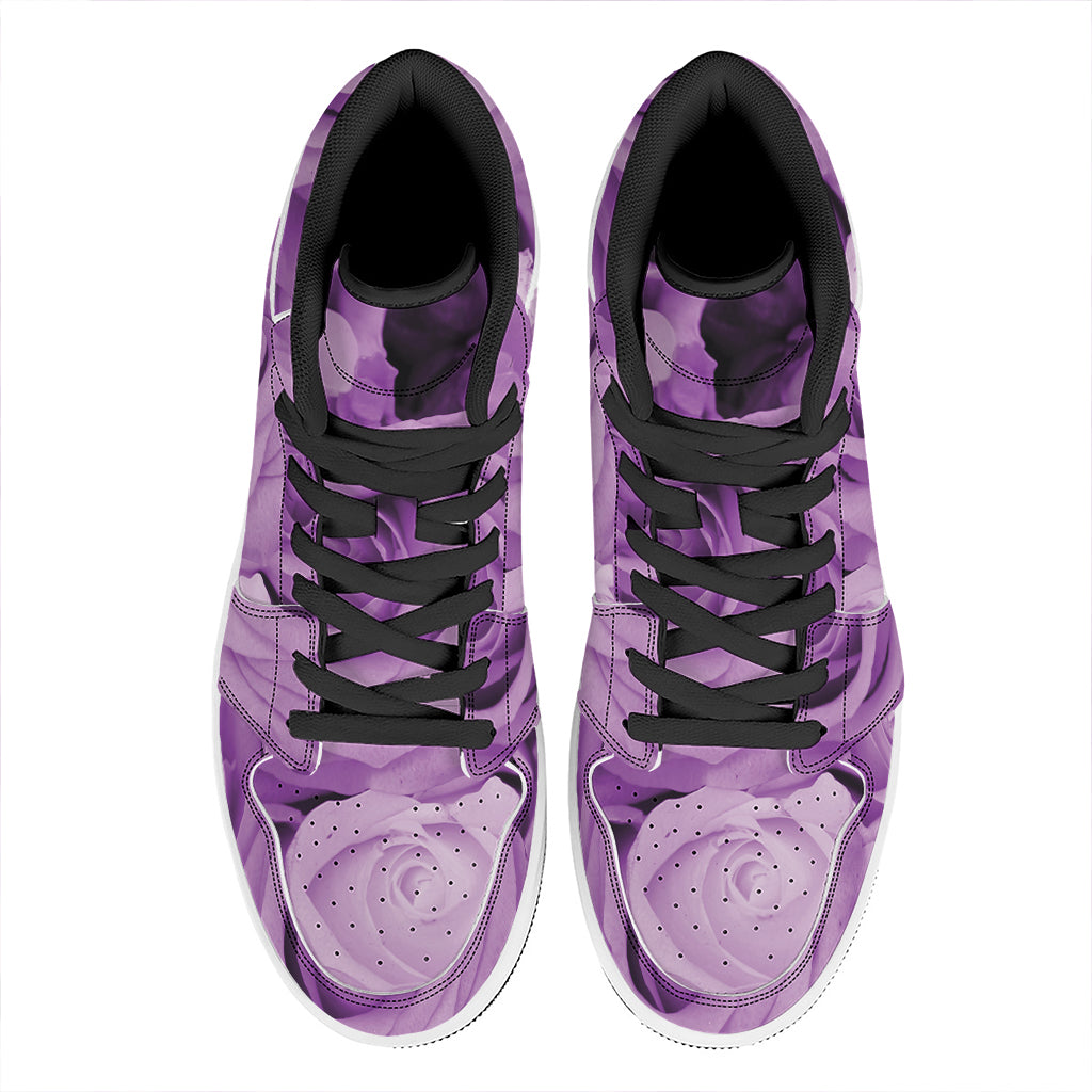 Purple Rose Print High Top Leather Sneakers