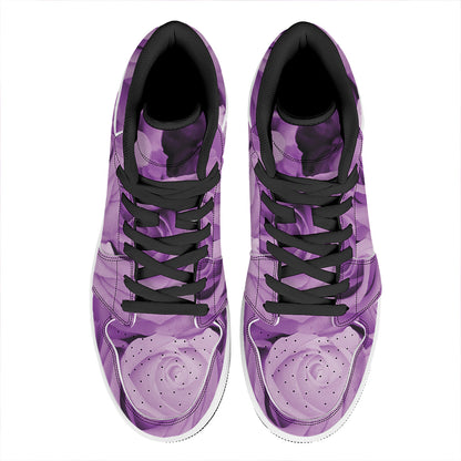 Purple Rose Print High Top Leather Sneakers