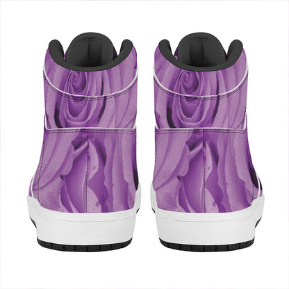 Purple Rose Print High Top Leather Sneakers