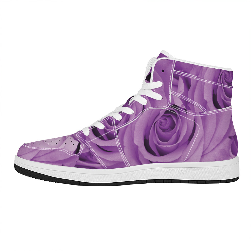 Purple Rose Print High Top Leather Sneakers