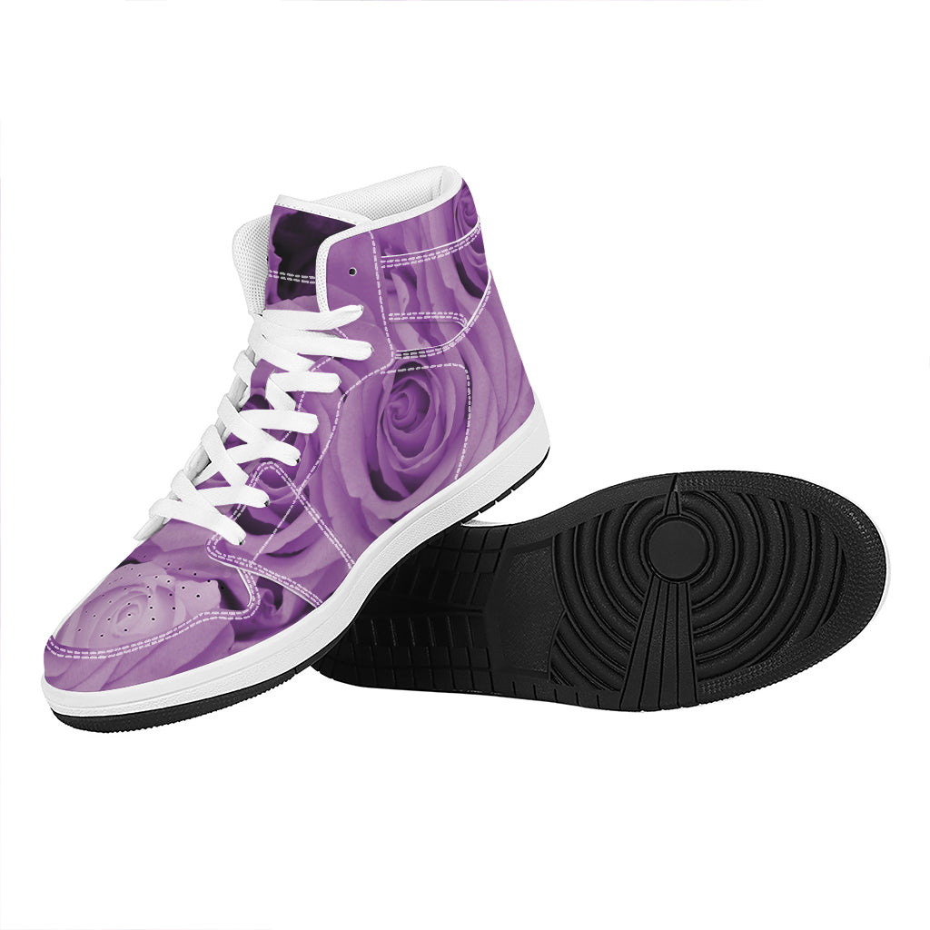 Purple Rose Print High Top Leather Sneakers