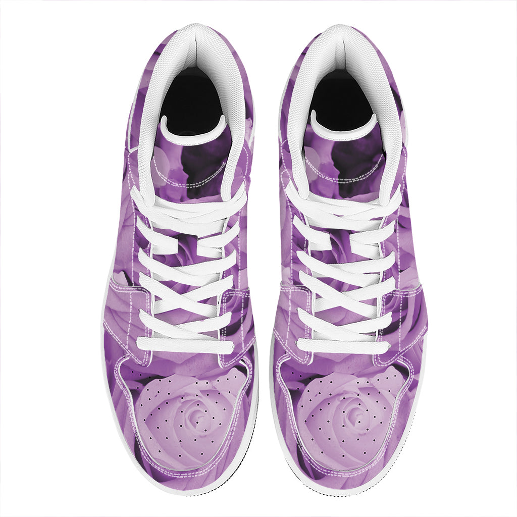 Purple Rose Print High Top Leather Sneakers