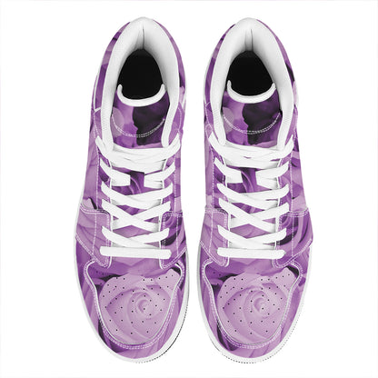 Purple Rose Print High Top Leather Sneakers