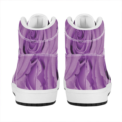 Purple Rose Print High Top Leather Sneakers