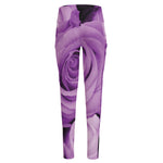 Purple Rose Print High-Waisted Pocket Leggings