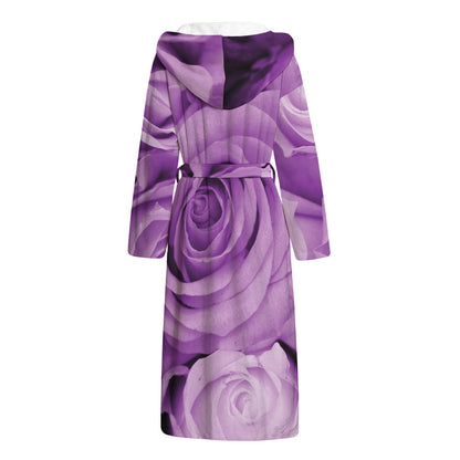 Purple Rose Print Hooded Bathrobe