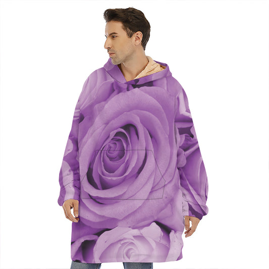 Purple Rose Print Hoodie Blanket