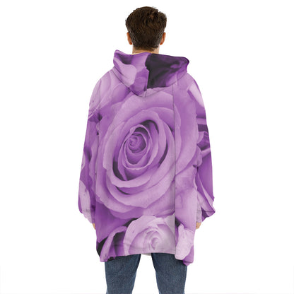 Purple Rose Print Hoodie Blanket