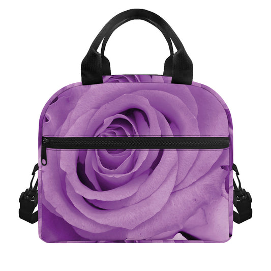 Purple Rose Print Insulated Lunch Bag