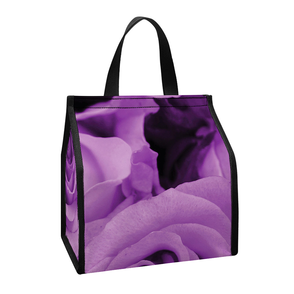 Purple Rose Print Insulated Lunch Tote