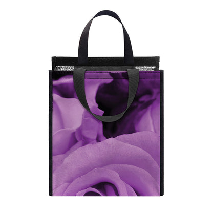 Purple Rose Print Insulated Lunch Tote