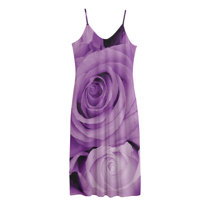 Purple Rose Print Jersey Midi Cami Dress