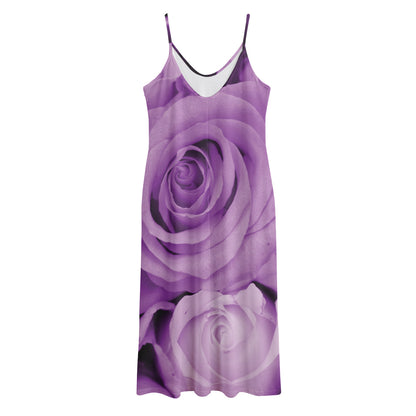 Purple Rose Print Jersey Midi Cami Dress
