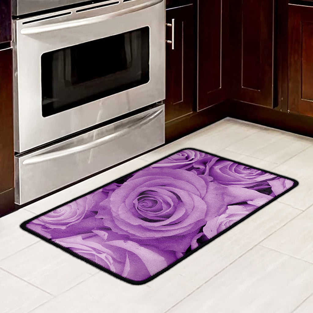 Purple Rose Print Kitchen Mat