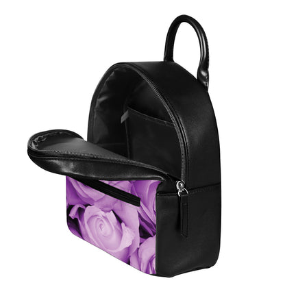 Purple Rose Print Leather Backpack