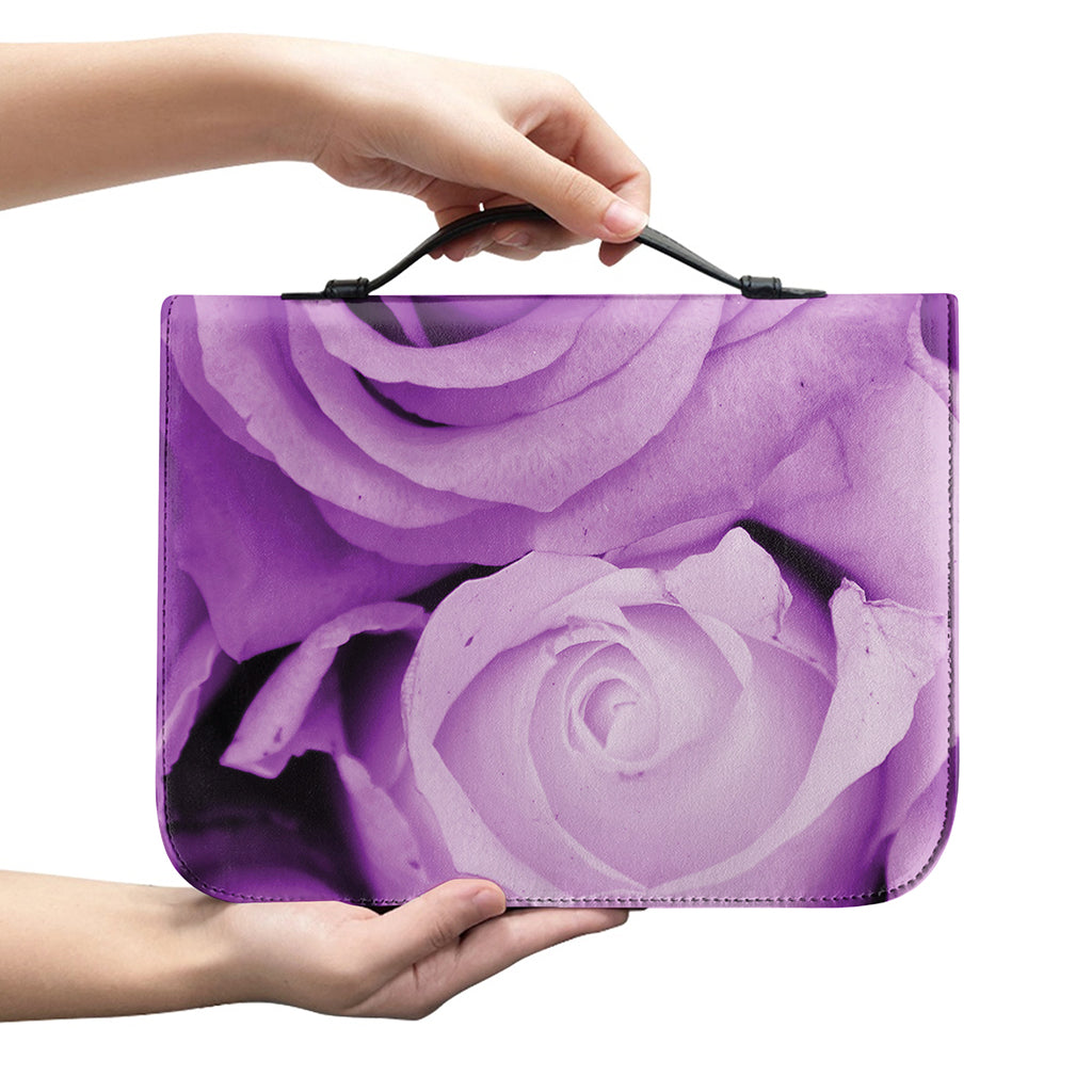 Purple Rose Print Leather Bible Cover