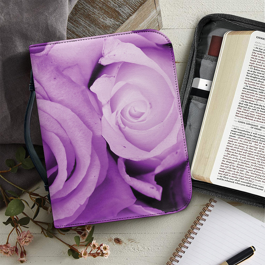Purple Rose Print Leather Bible Cover