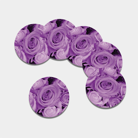 Purple Rose Print Leather Coaster Set