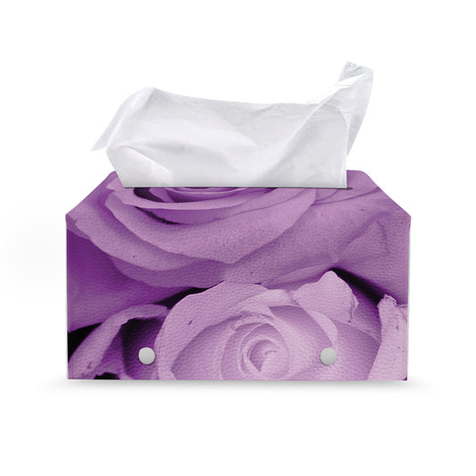 Purple Rose Print Leather Tissue Box Cover