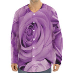 Purple Rose Print Long Sleeve Baseball Jersey