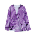 Purple Rose Print Long Sleeve Short Coat