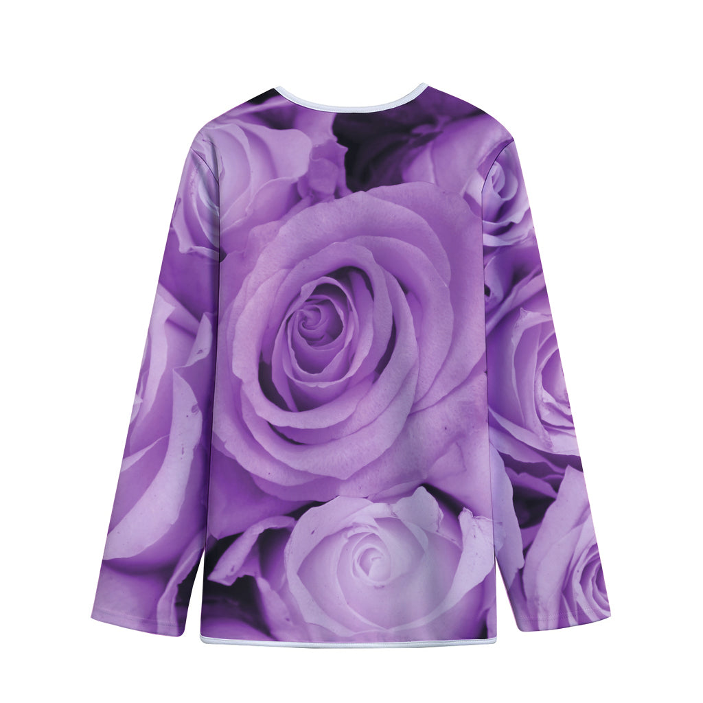 Purple Rose Print Long Sleeve Short Coat