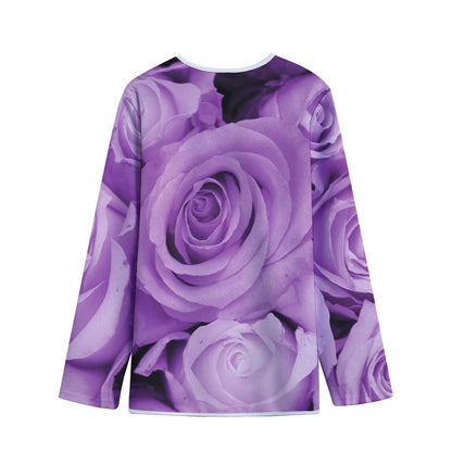 Purple Rose Print Long Sleeve Short Coat