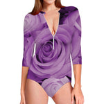 Purple Rose Print Long Sleeve Swimsuit