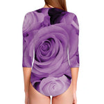 Purple Rose Print Long Sleeve Swimsuit