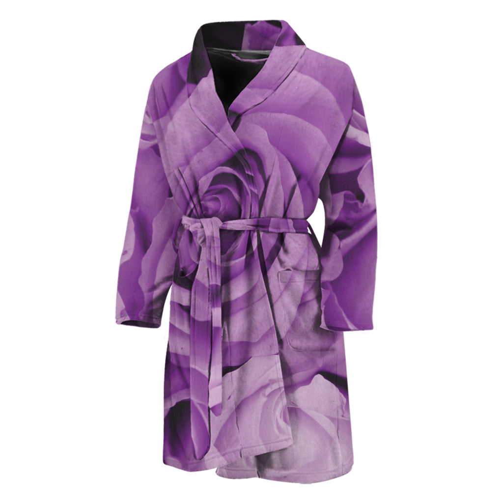 Purple Rose Print Men's Bathrobe