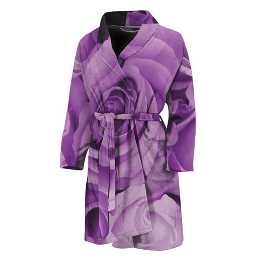 Purple Rose Print Men's Bathrobe