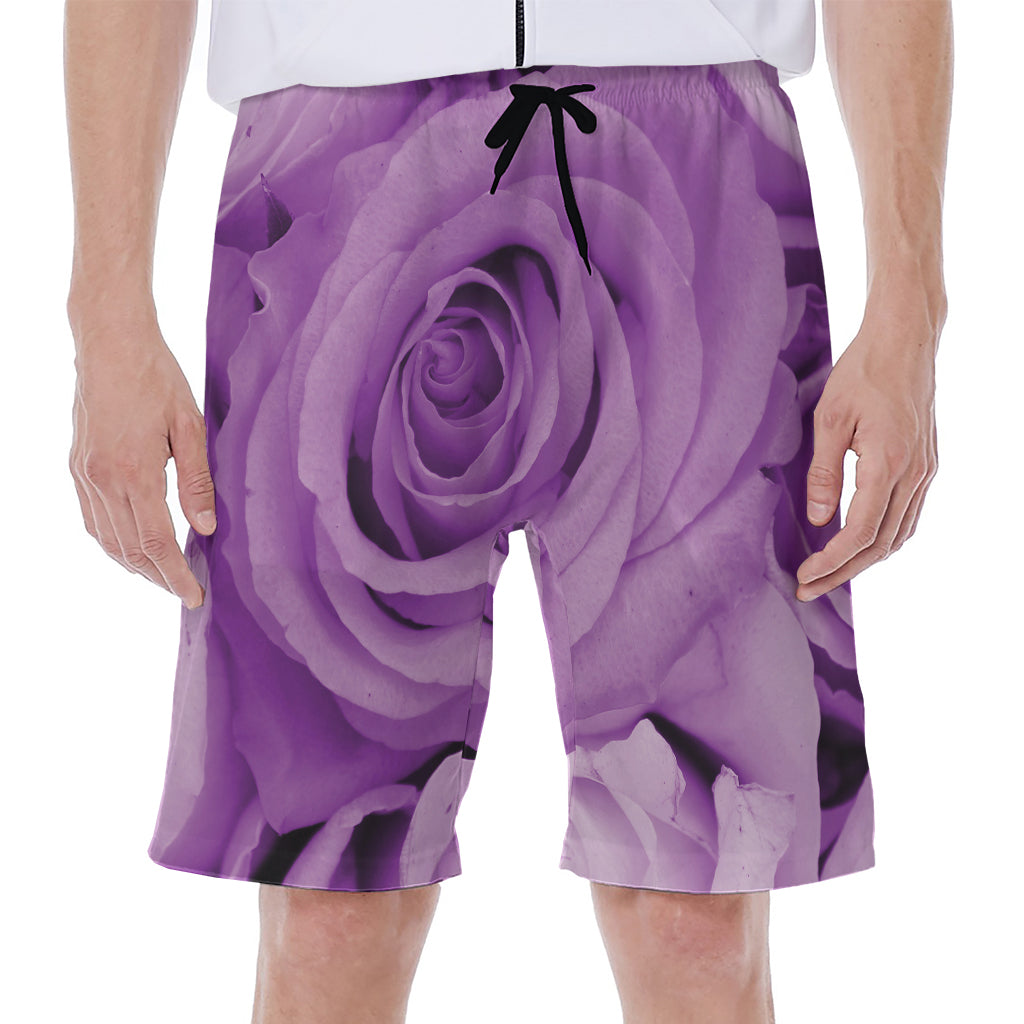 Purple Rose Print Men's Beach Shorts