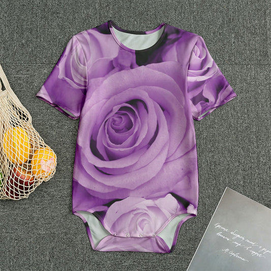 Purple Rose Print Men's Bodysuit