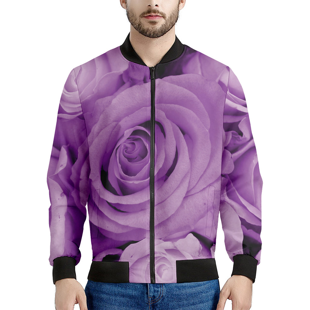 Purple Rose Print Men's Bomber Jacket