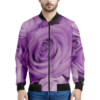 Purple Rose Print Men's Bomber Jacket