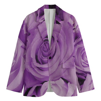 Purple Rose Print Men's Cotton Blazer