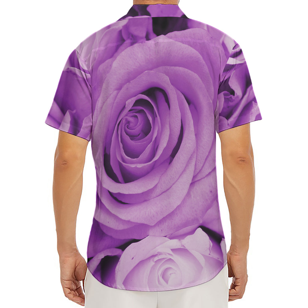 Purple Rose Print Men's Deep V-Neck Shirt