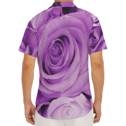 Purple Rose Print Men's Deep V-Neck Shirt